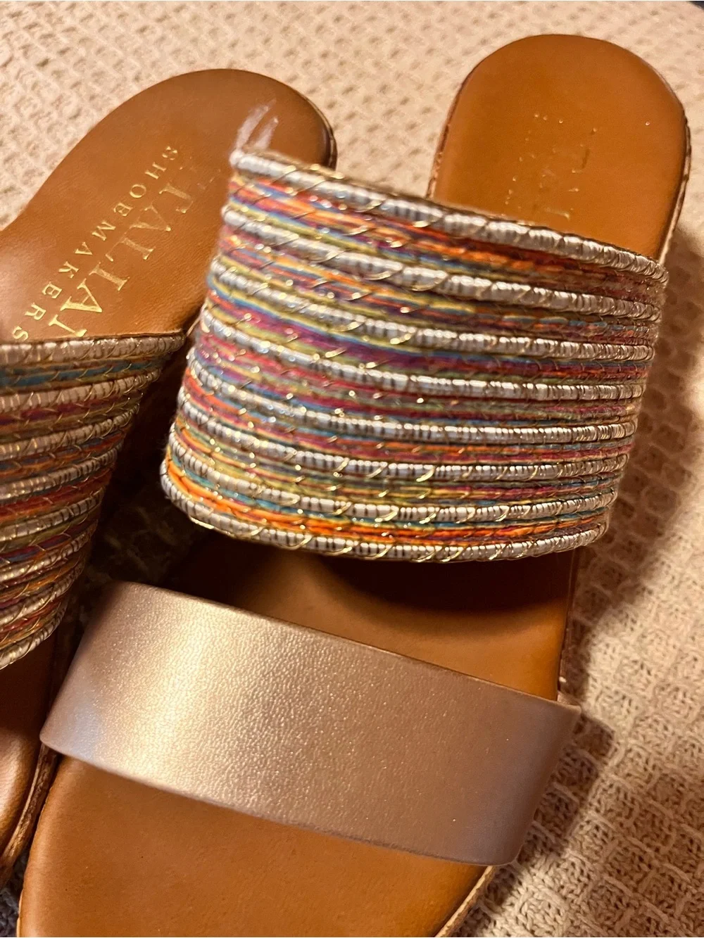 Italian Shoemakers Rose Gold and Multicolor Wedge Slide Sandals